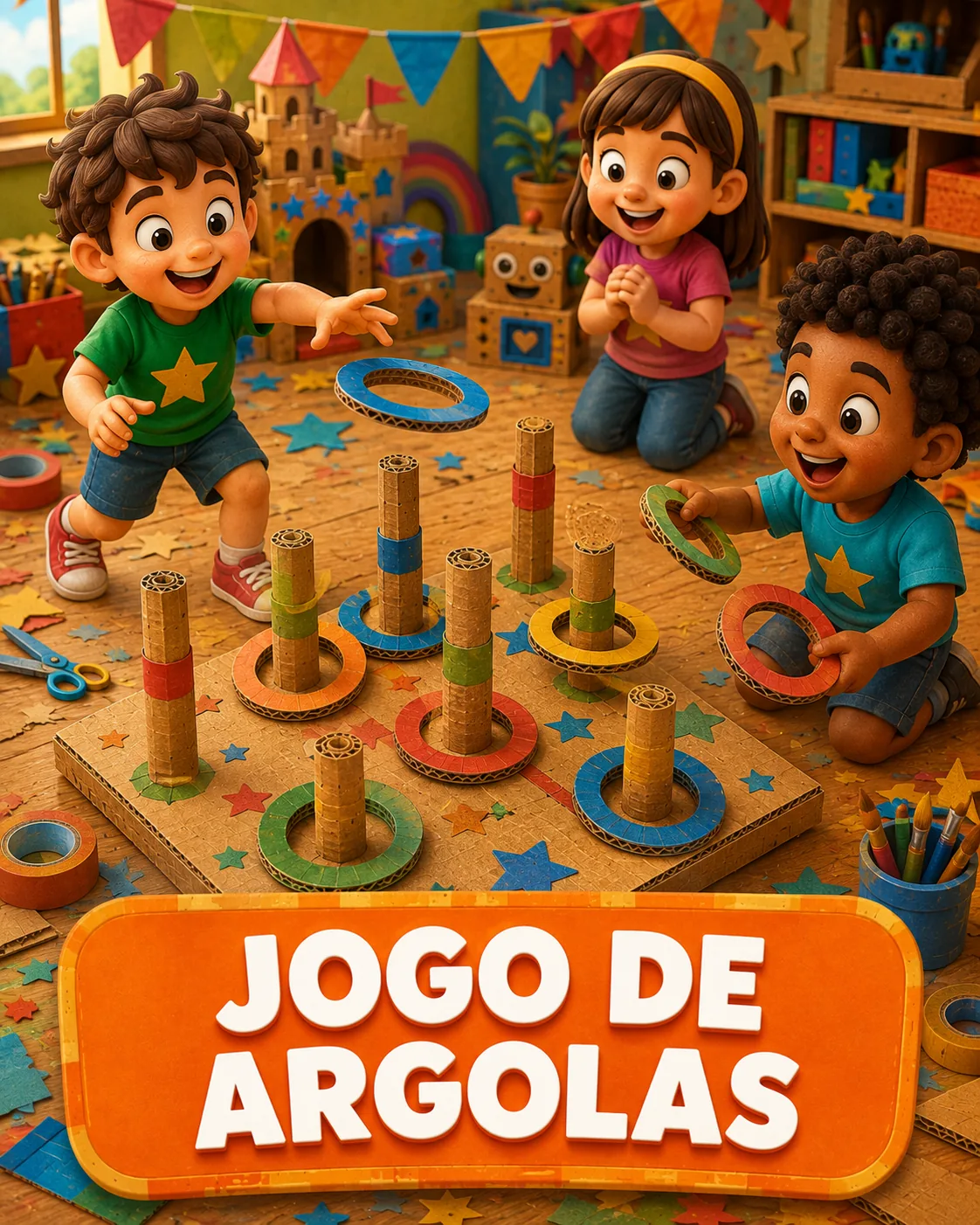 Jogo de argolas de papelão