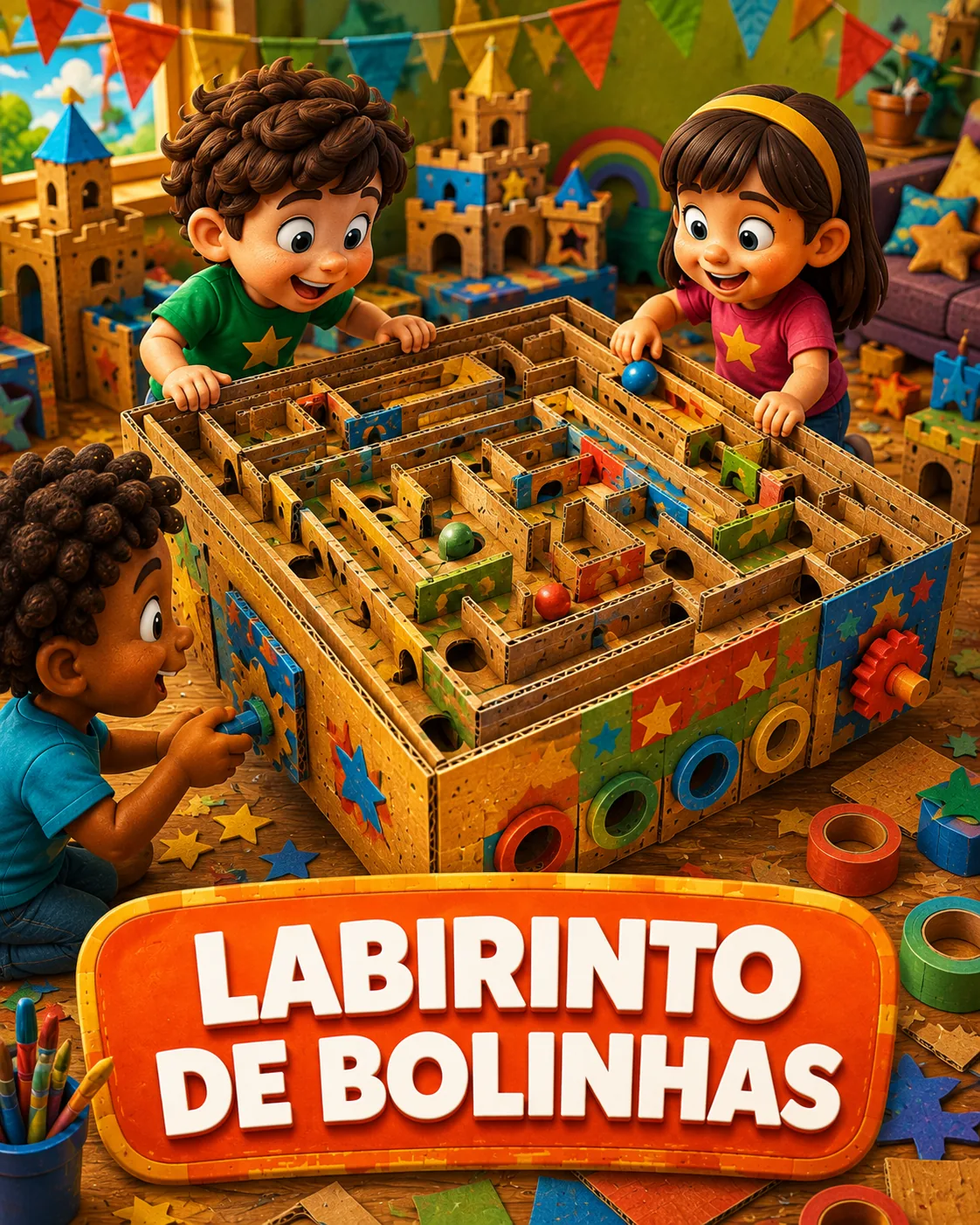 Labirinto de bolinhas de papelão